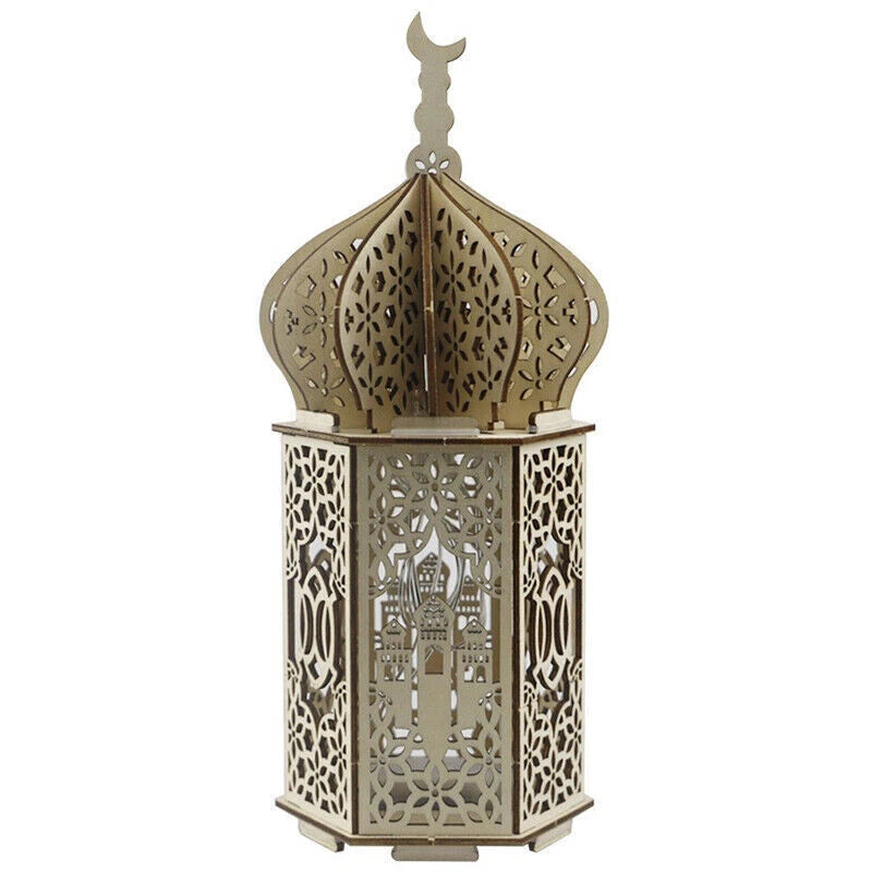 Eid Mubarak Muslim Led Night Lamp Ramadan Decoration Light Wooden Lantern Gift
