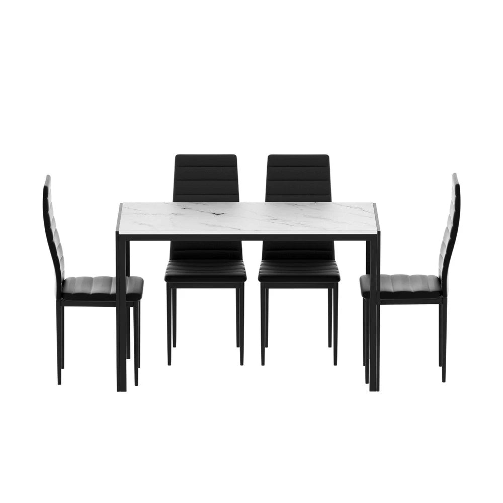 Artiss Dining Table and Chairs Set of 5 Glossy Marble Effect Home Kitchen Lounge
