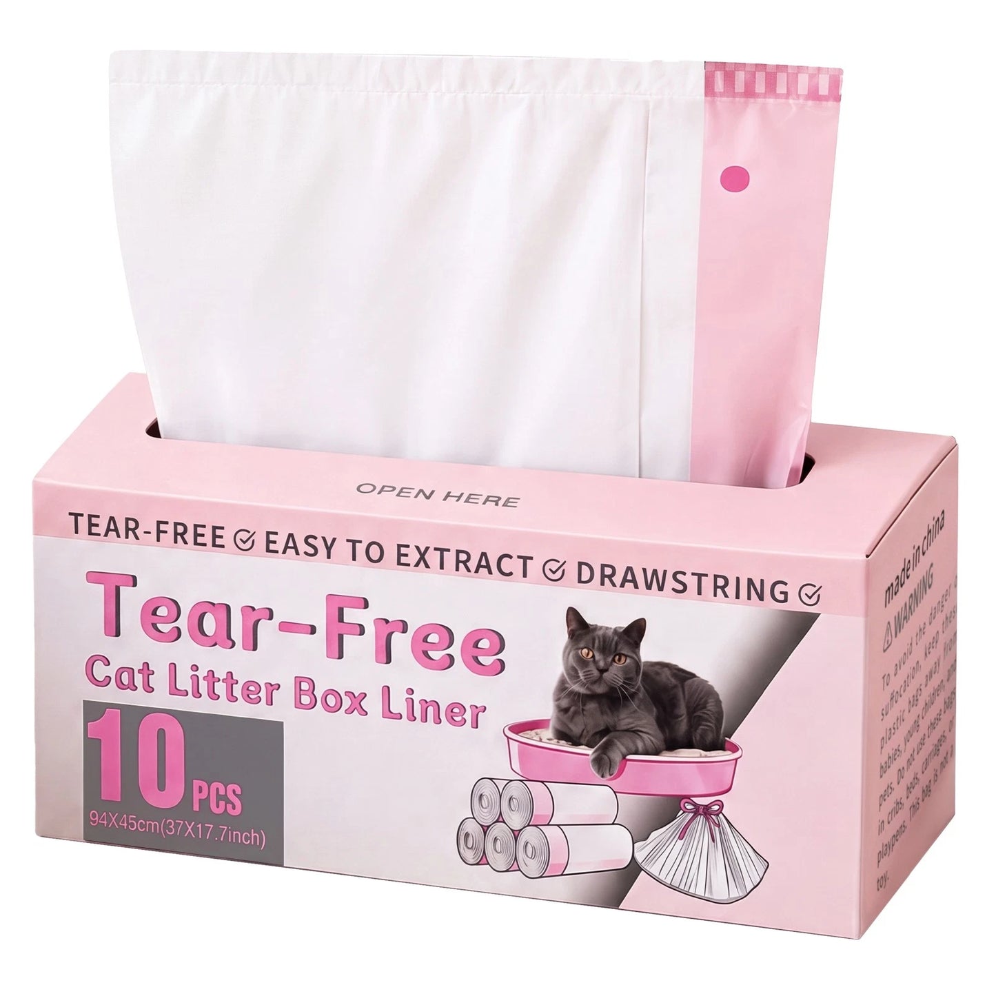 Pawz Cat Litter Bags 30 Pcs 94 x 45cm Drawstring 10kg HDPE White Pink