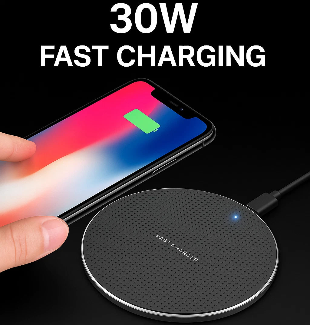 30W Fast Wireless Charging Pad for iPhone & Android – Ultra-Slim Quick Charger