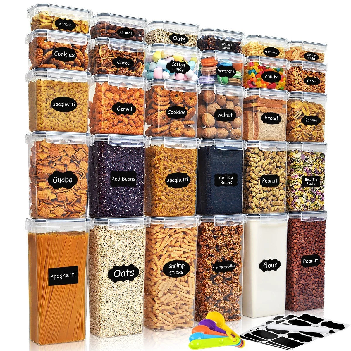 16/30/42 Pcs Airtight Food Storage Containers Kitchen Dry Food Pantry Organizer