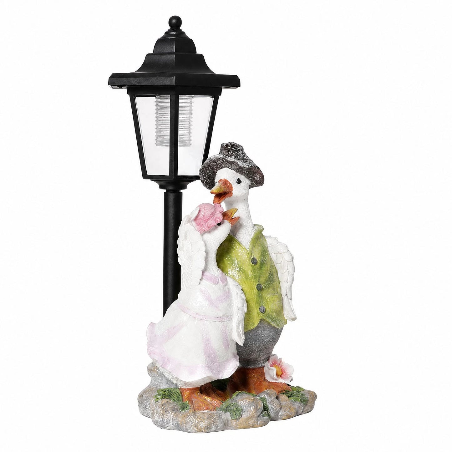 Emitto Duck Statue Solar Light Garden Resin White Green Pink