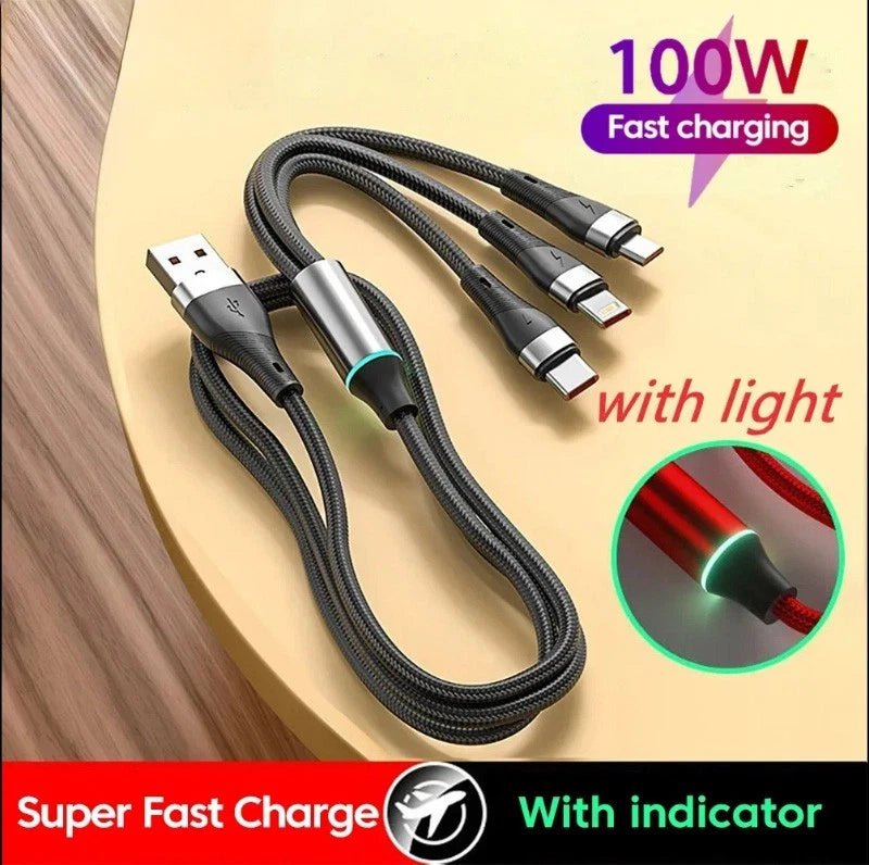 3 in 1 100W Type C Micro USB A/C Fast Charging Cable For Samsung iPhone 17