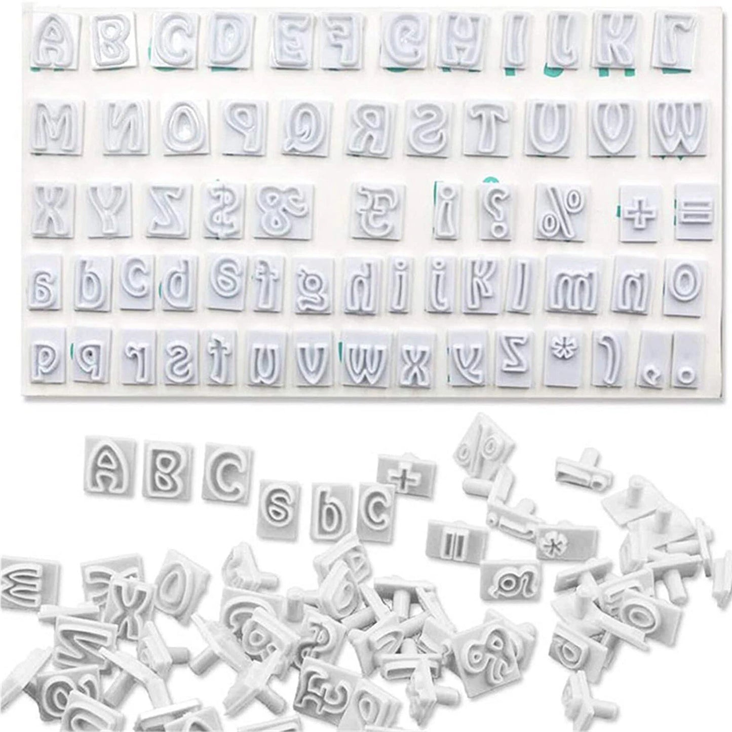 64PCS Fondant Cake Alphabet Letter Cookies Biscuit Stamp Embosser Mold Cutter