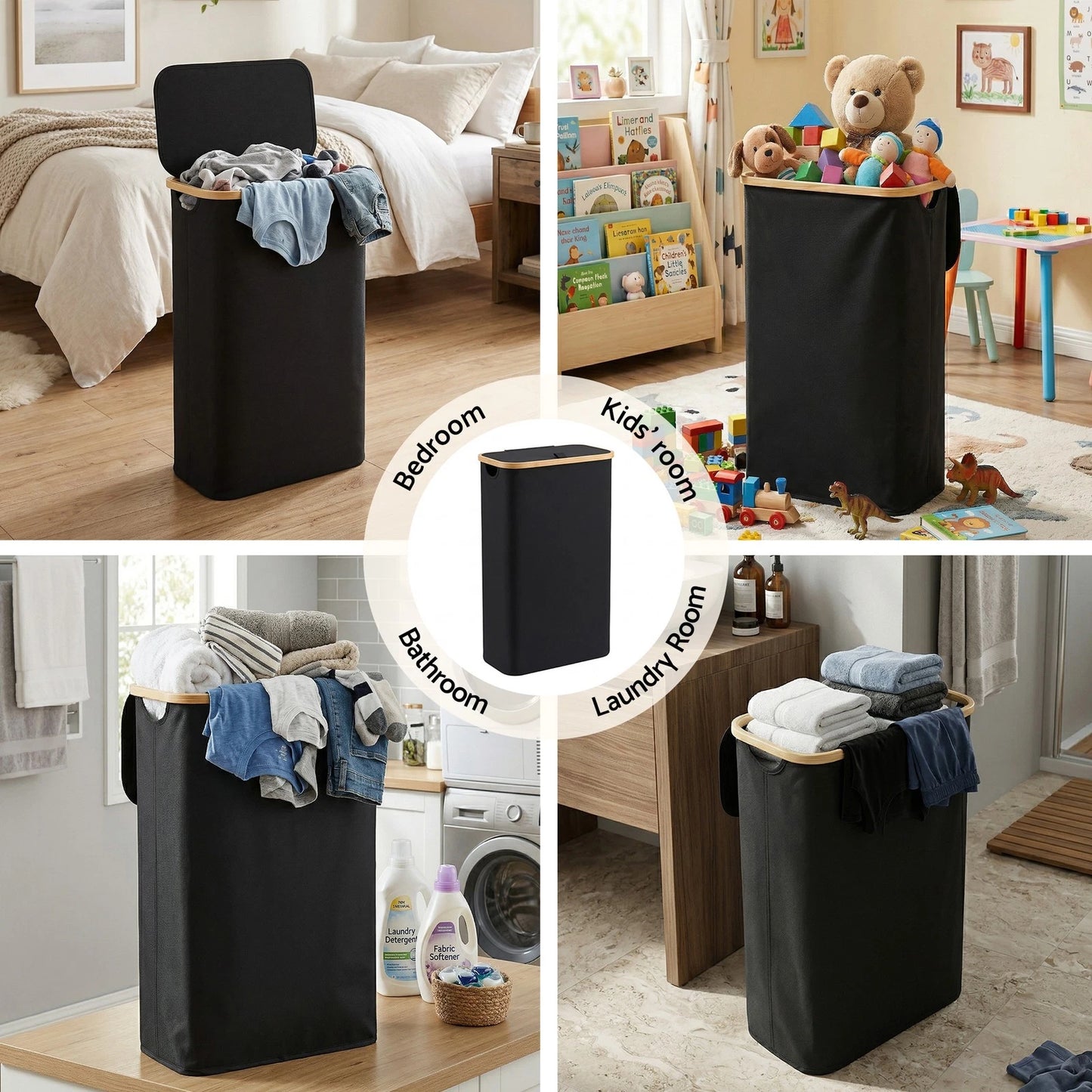 Artiss Laundry Basket with Removable Bag Foldable Clothes Hamper Black 60L