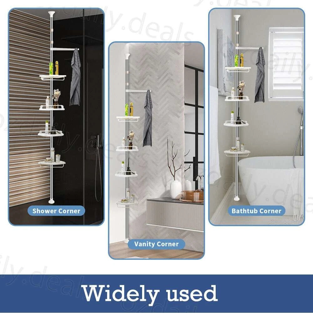 4-Tier Telescopic Shower Corner Shelf Caddy Hold Bathroom Organiser Storage Rack
