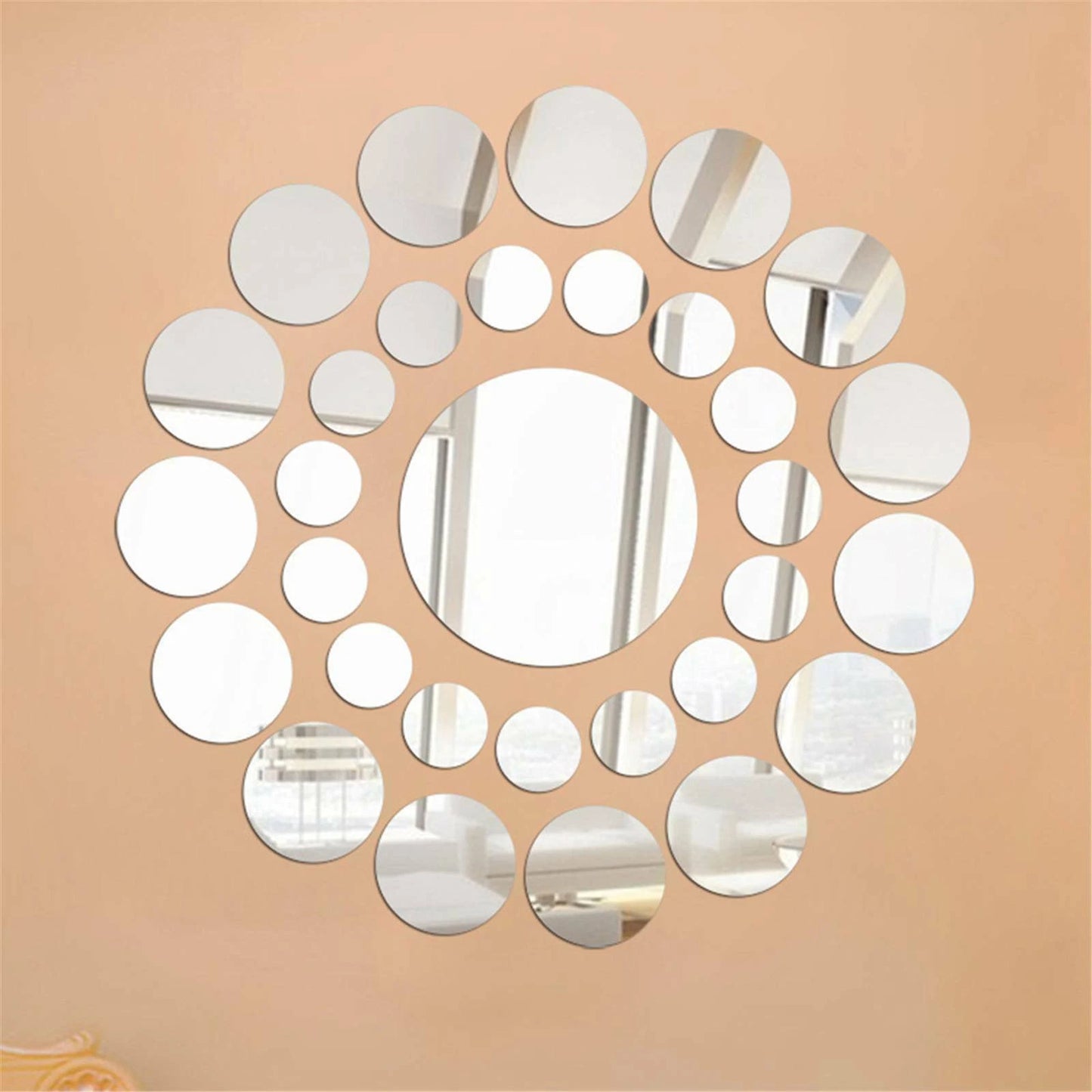 Circle Mirror Tiles Wall Stickers Art Decal Bedroom Silver DIY Home Art Decor