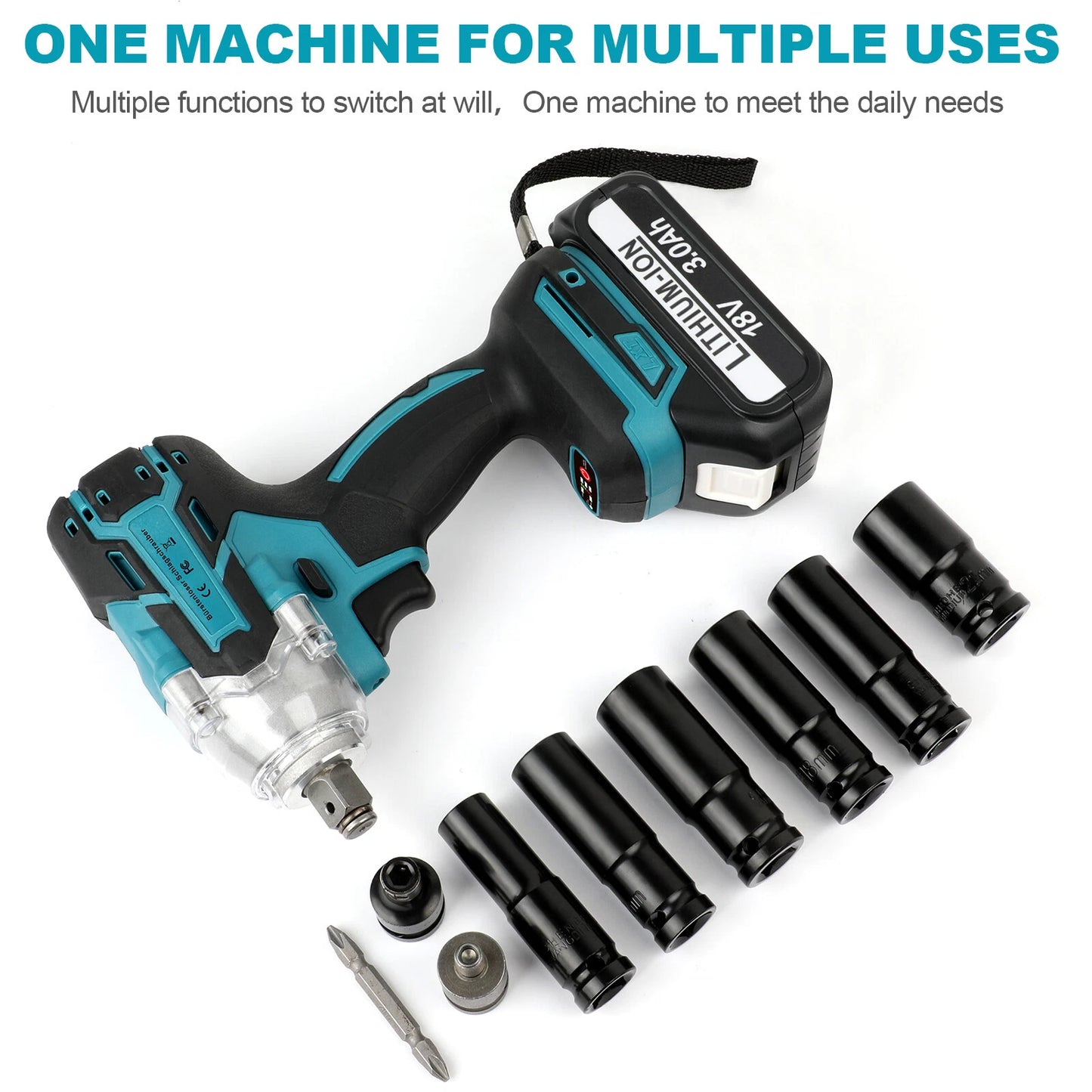 1/2" Electric Wrench Cordless Brushless Impact Rattle Gun Drill Kit + 2x Battery