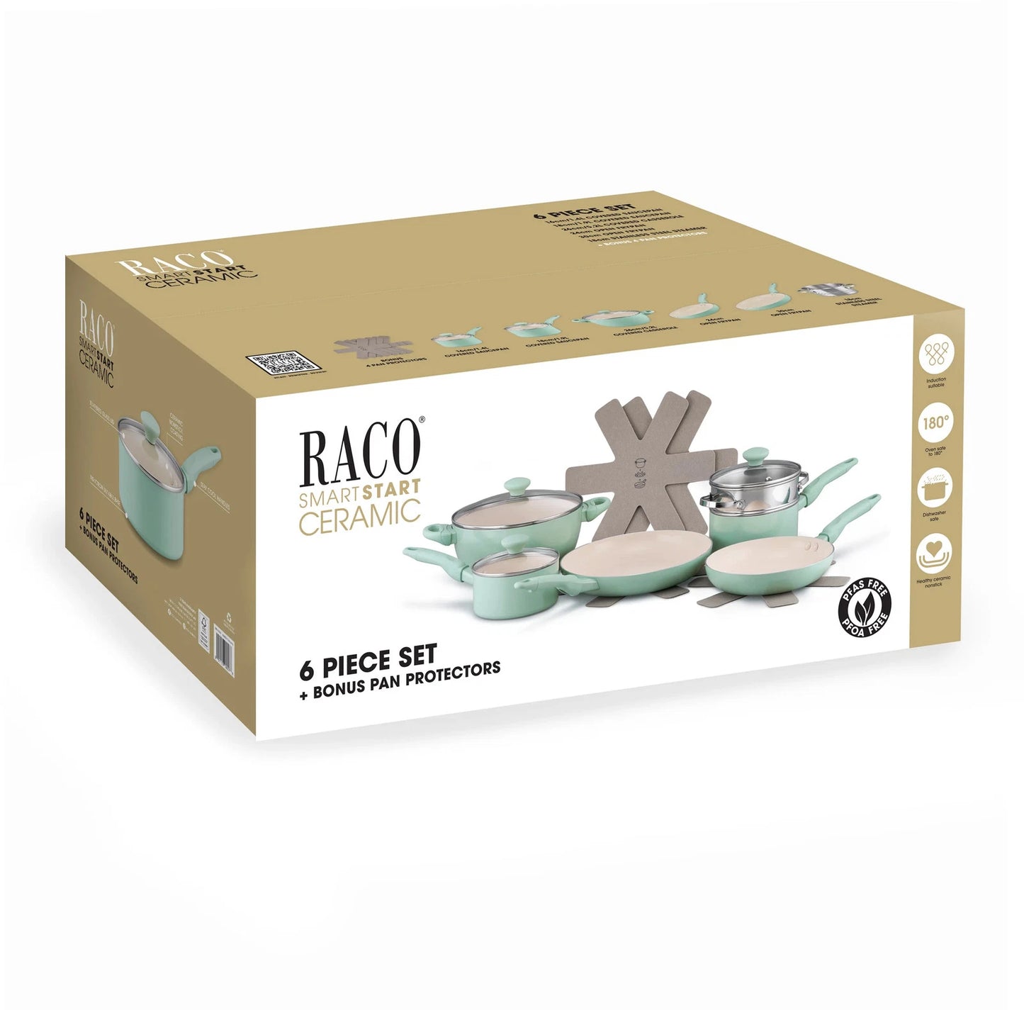RACO SmartStart Ceramic Nonstick Induction 6 Piece Cookware Set With Pan Protect