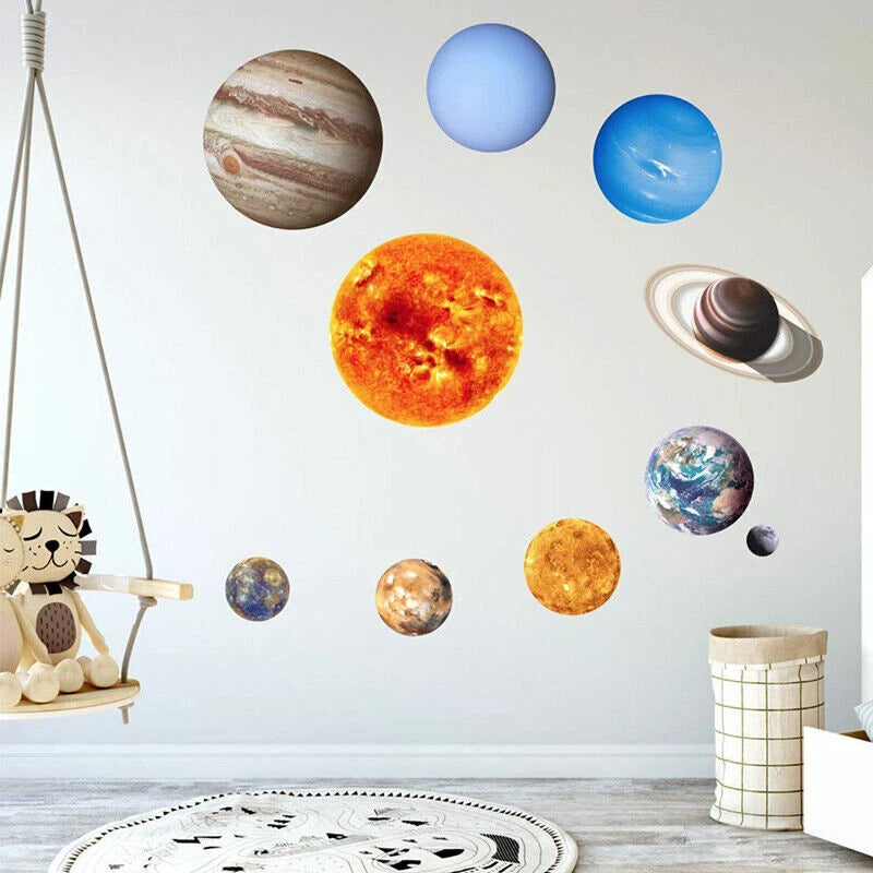 Glow In The Dark Solar System Wall Sticker 10 Planet Decal Kids Room Decor stars