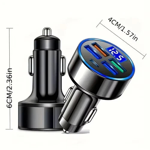 4 Ports USB PD Phone Car Charger Adapter LED Display Fast Charging Accessories