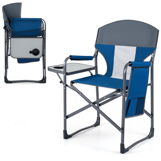 Folding Camping Chair Oversized Padded Portable Directors Chair with Side Table