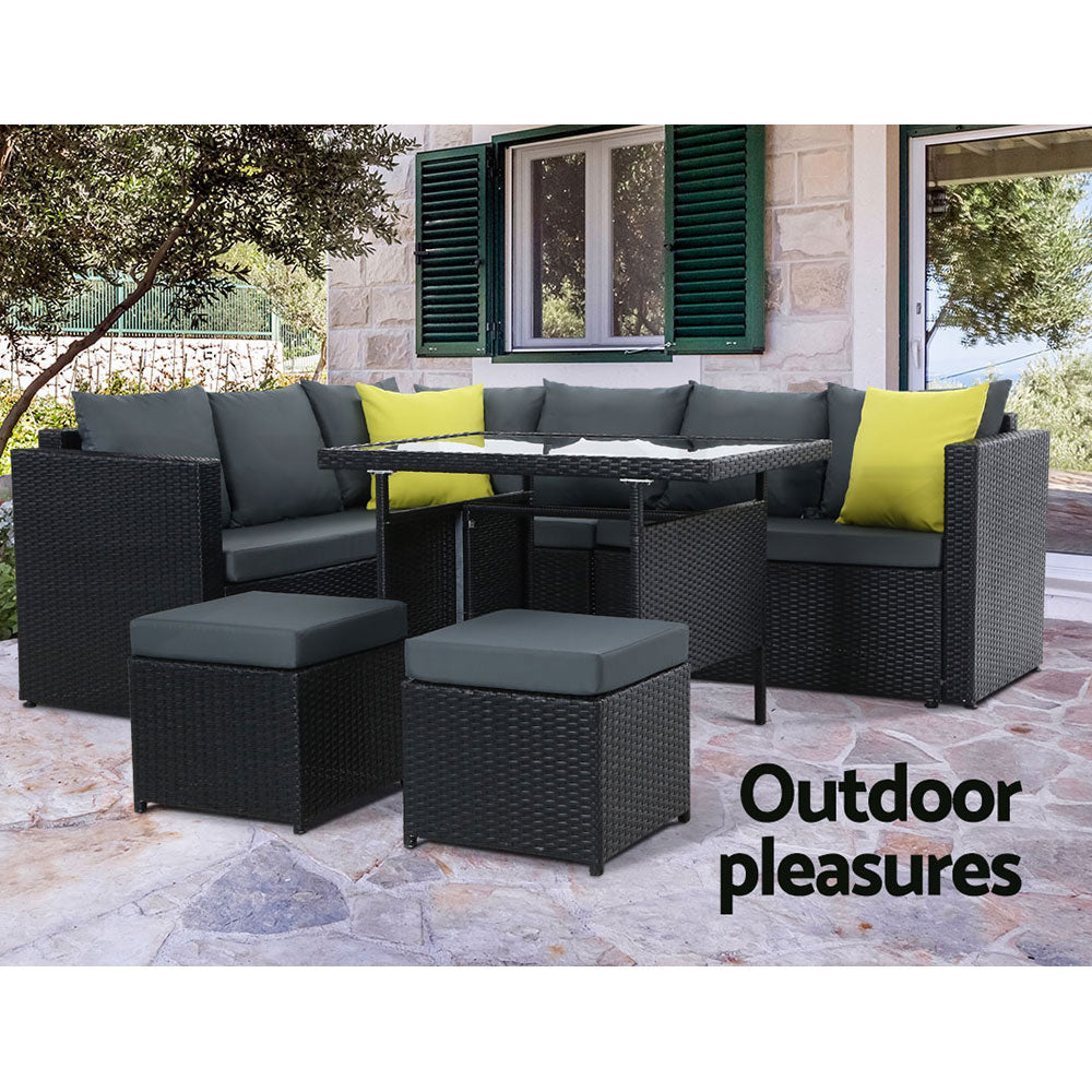 Gardeon 8 Seater Outdoor Dining Set Patio Table Chair Lounge Setting Wicker