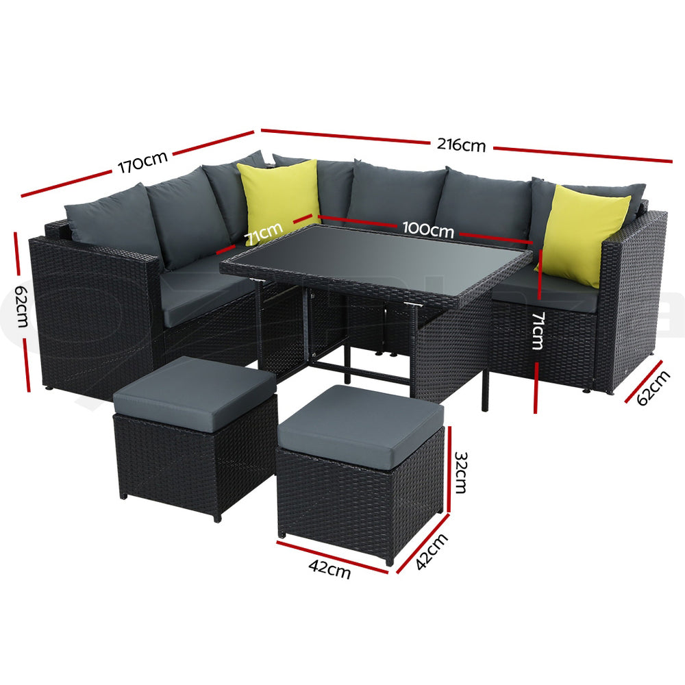 Gardeon 8 Seater Outdoor Dining Set Patio Table Chair Lounge Setting Wicker