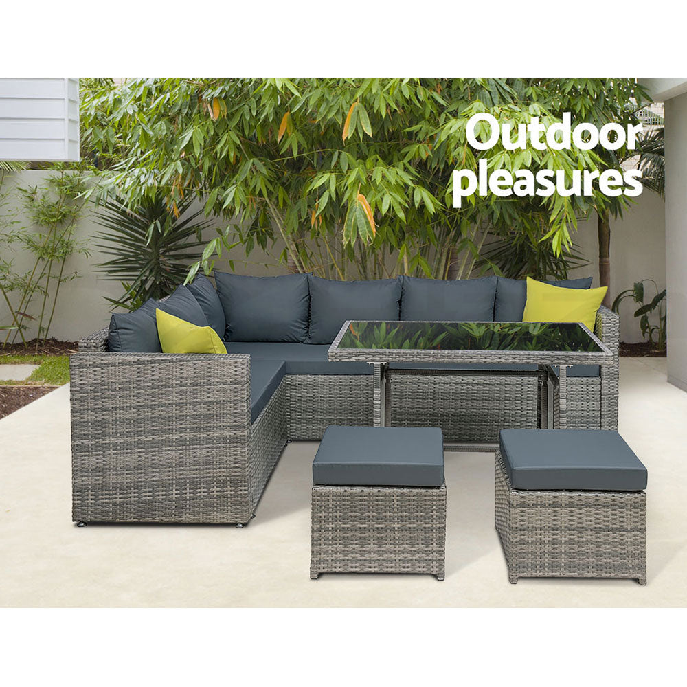 Gardeon 8 Seater Outdoor Dining Set Patio Table Chair Lounge Setting Wicker