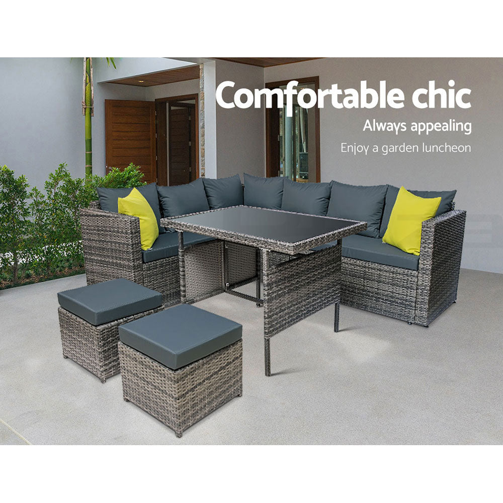 Gardeon 8 Seater Outdoor Dining Set Patio Table Chair Lounge Setting Wicker