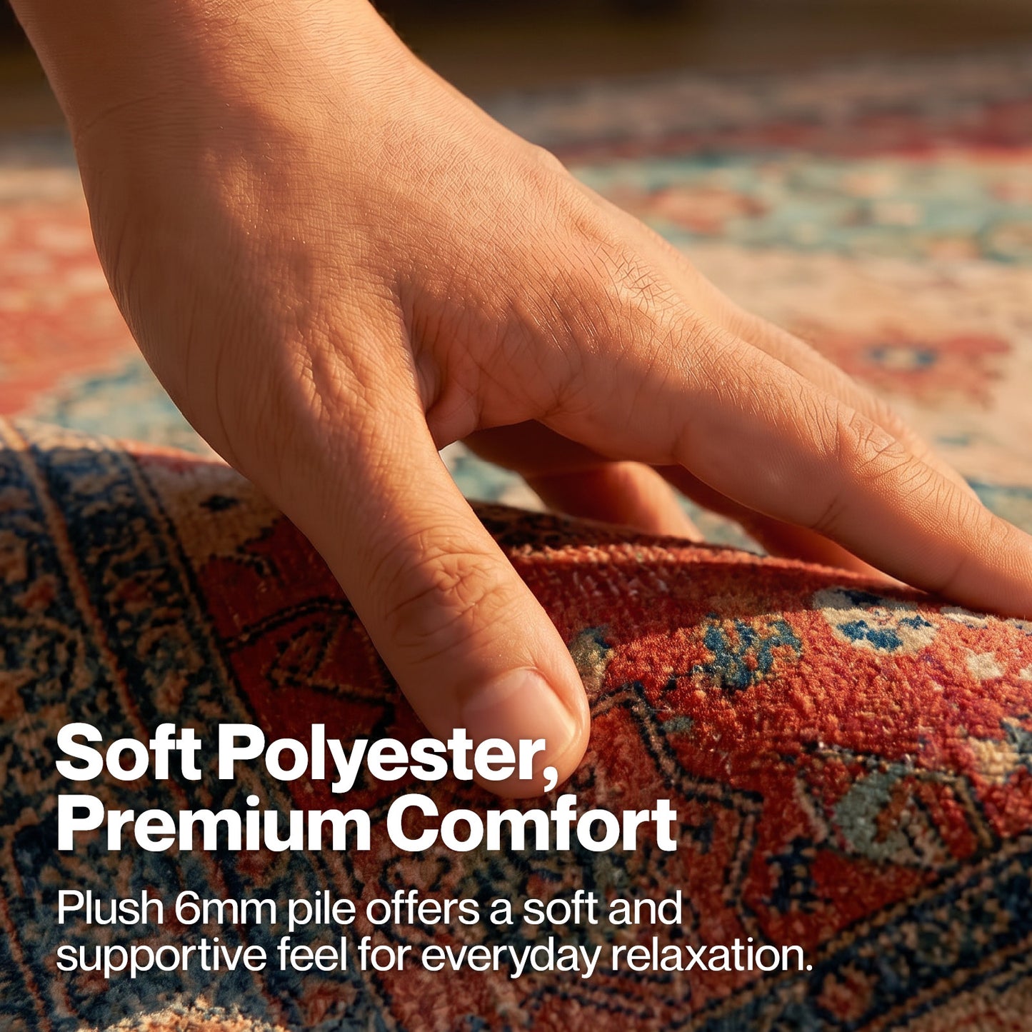 Marlow Floor Rug Vintage 6mm Polyester Washable Area Rugs Plush TPR Non Slip