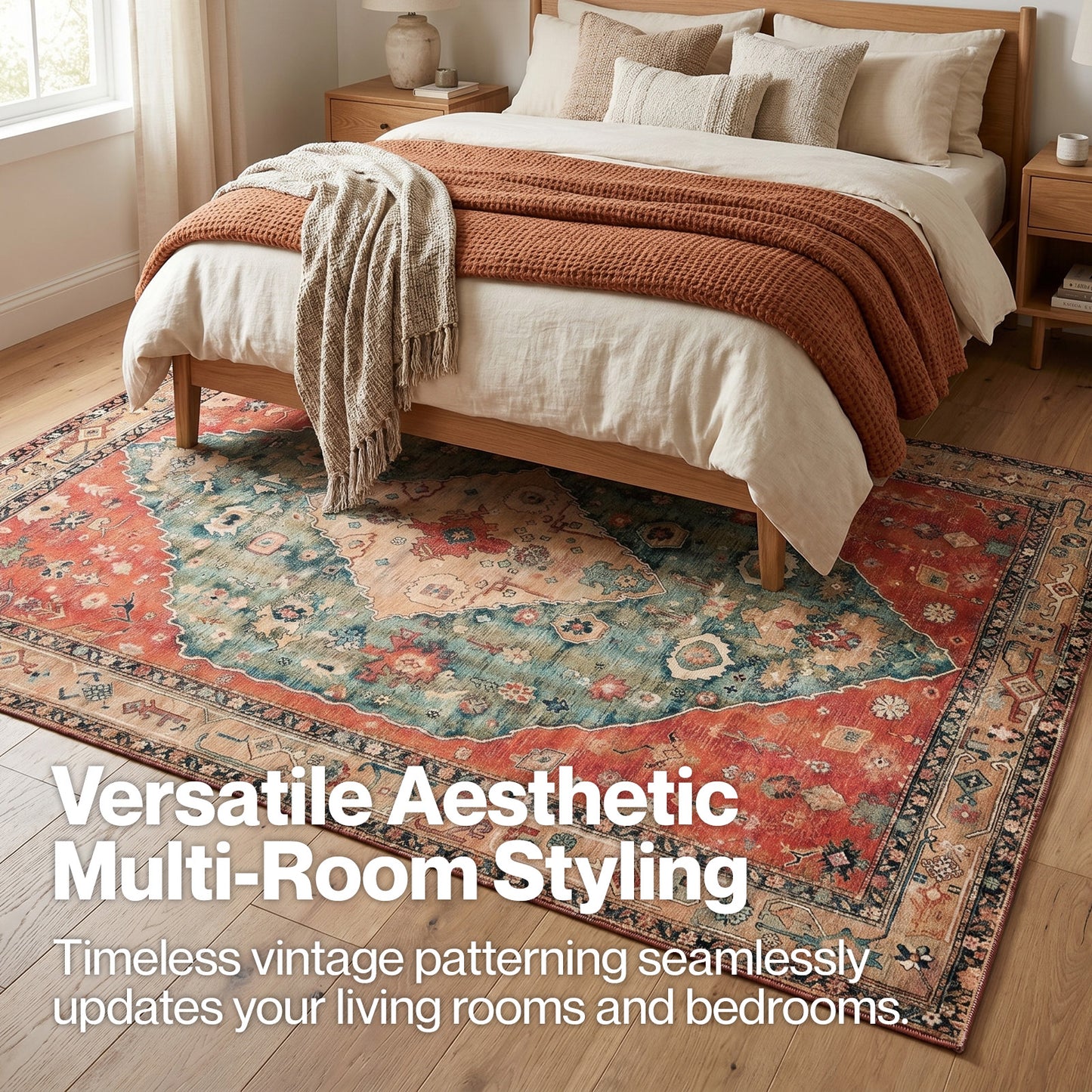 Marlow Floor Rug Vintage 6mm Polyester Washable Area Rugs Plush TPR Non Slip