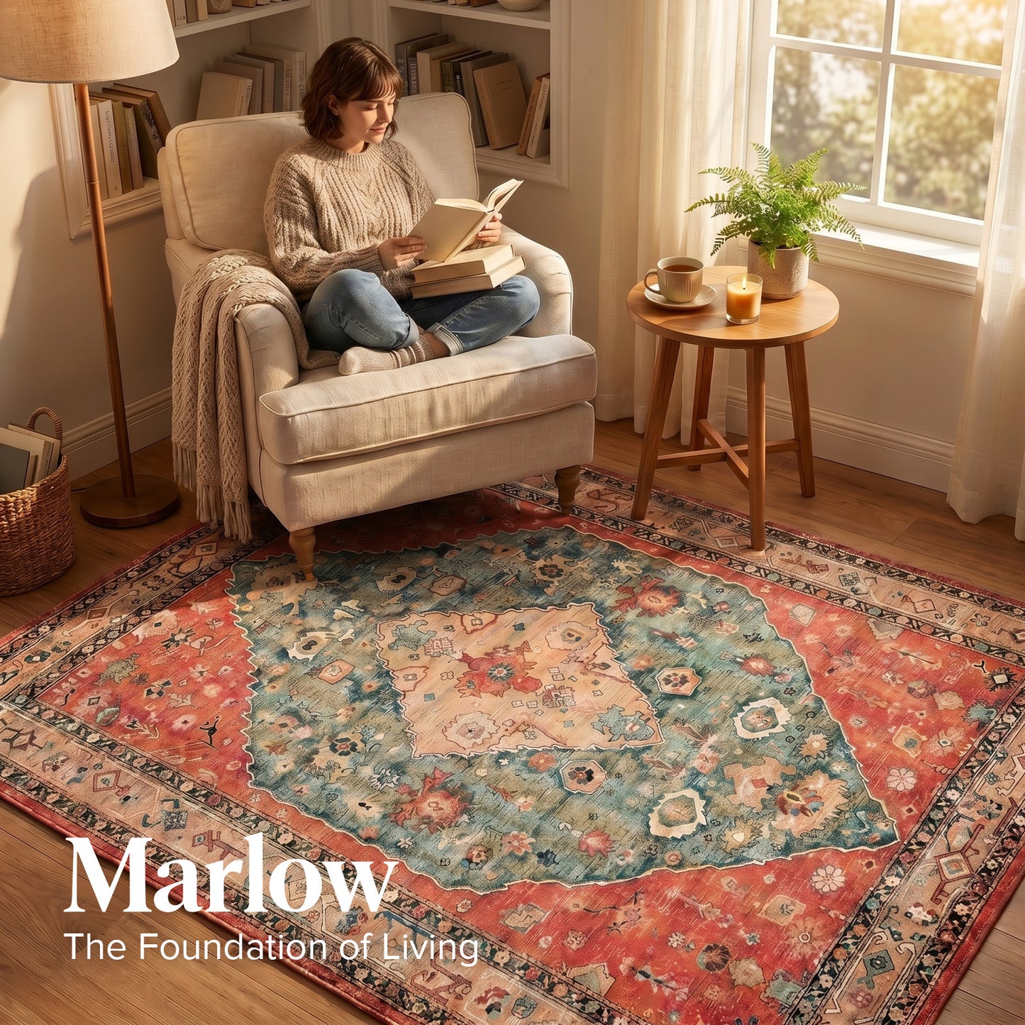 Marlow Floor Rug Vintage 6mm Polyester Washable Area Rugs Plush TPR Non Slip