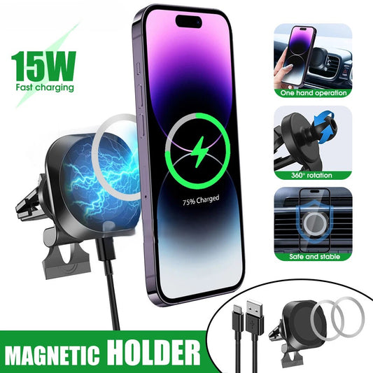 Wireless Charger Magnetic MagSafe Car Mount Phone Holder For Samsung Apple Phone