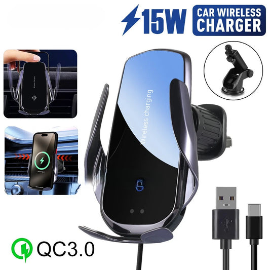 Wireless Car Charger Mount Phone Holder Vent Clip for iPhone Samsung Mobiles