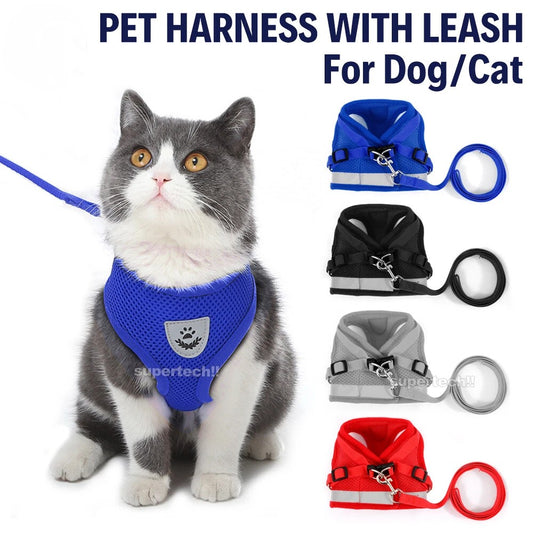 Kitten Dog Cat Harness Walking  Vest Lead Leash Collar Pet Vest Mesh Adjustable