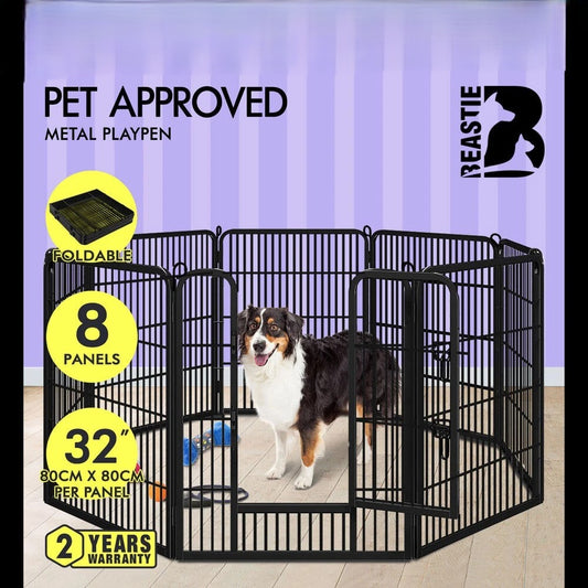 BEASTIE Dog Playpen Pet Fence Cage 8 Panel Metal Enclosure Puppy Exercise 32"