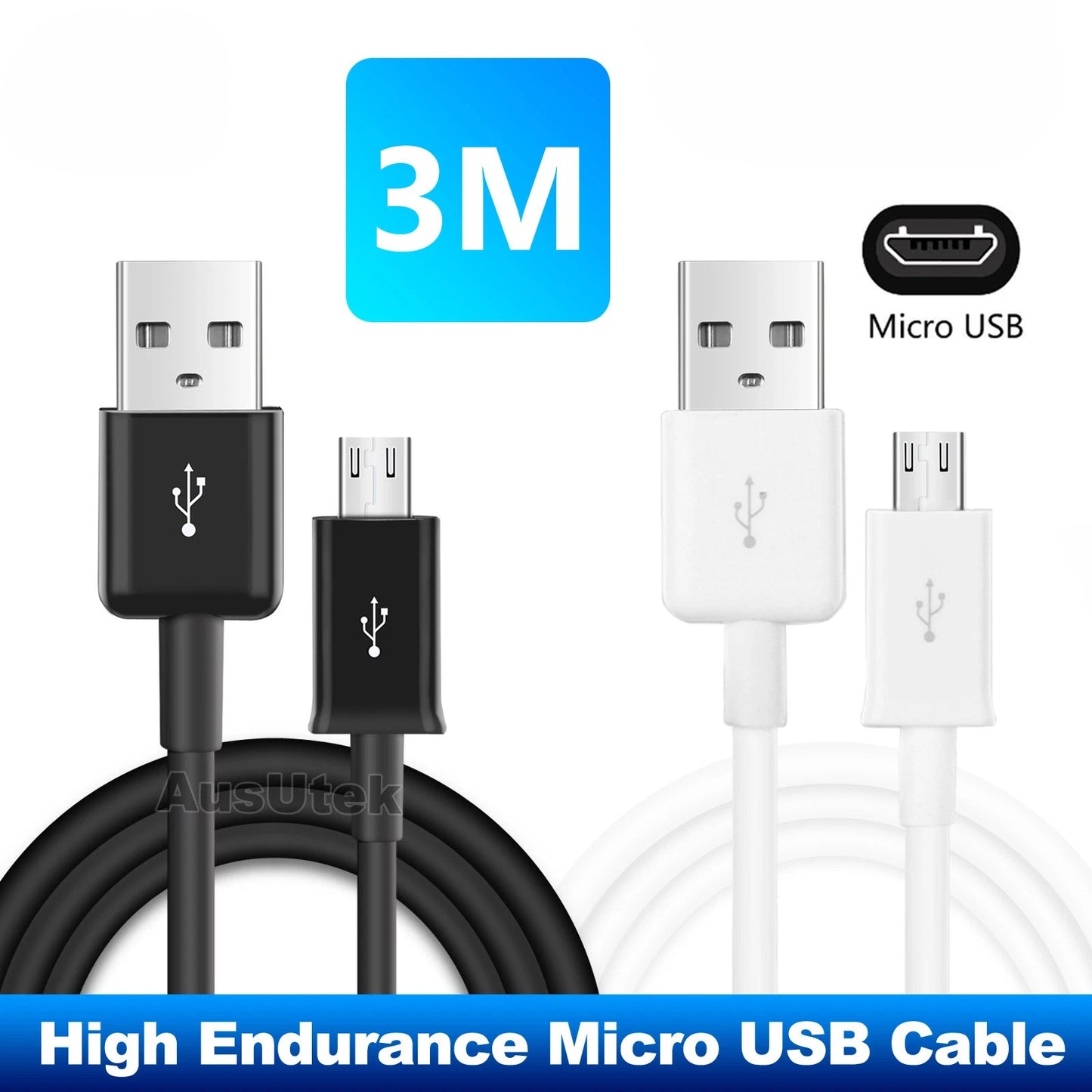 2x 3M Micro USB Data Charger Cable For Samsung Galaxy S6 S7 EDGE S5 S4 HUAWEI