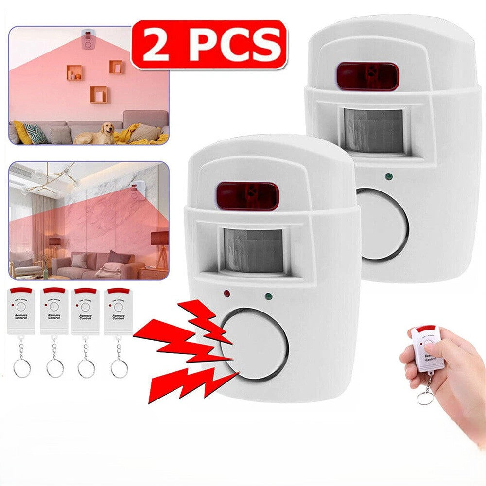 2 x Wireless PIR Motion Sensor Alarm & Remote Controls Home Caravan Garage Shed