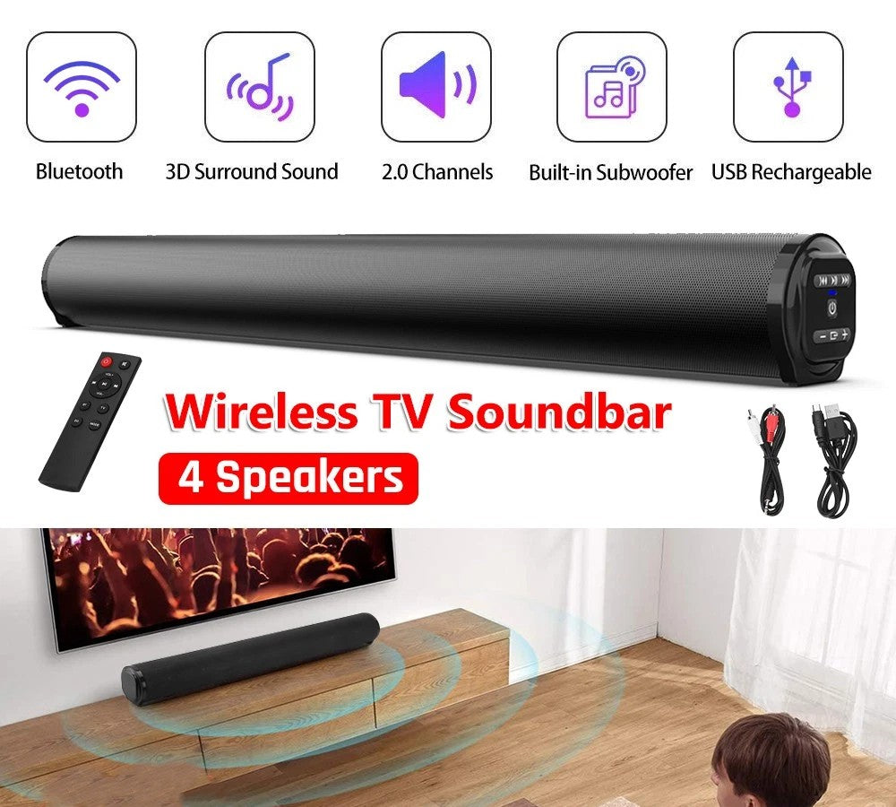 Sound Bar TV Theater Subwoofer Powerful Bluetooth 5.0 Wired Wireless Remote 40W