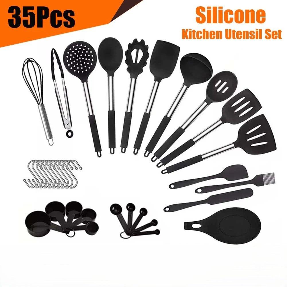 Kitchen Cooking Utensil Set Silicone Non-Stick Stainless Steel Cookware 35Pcs