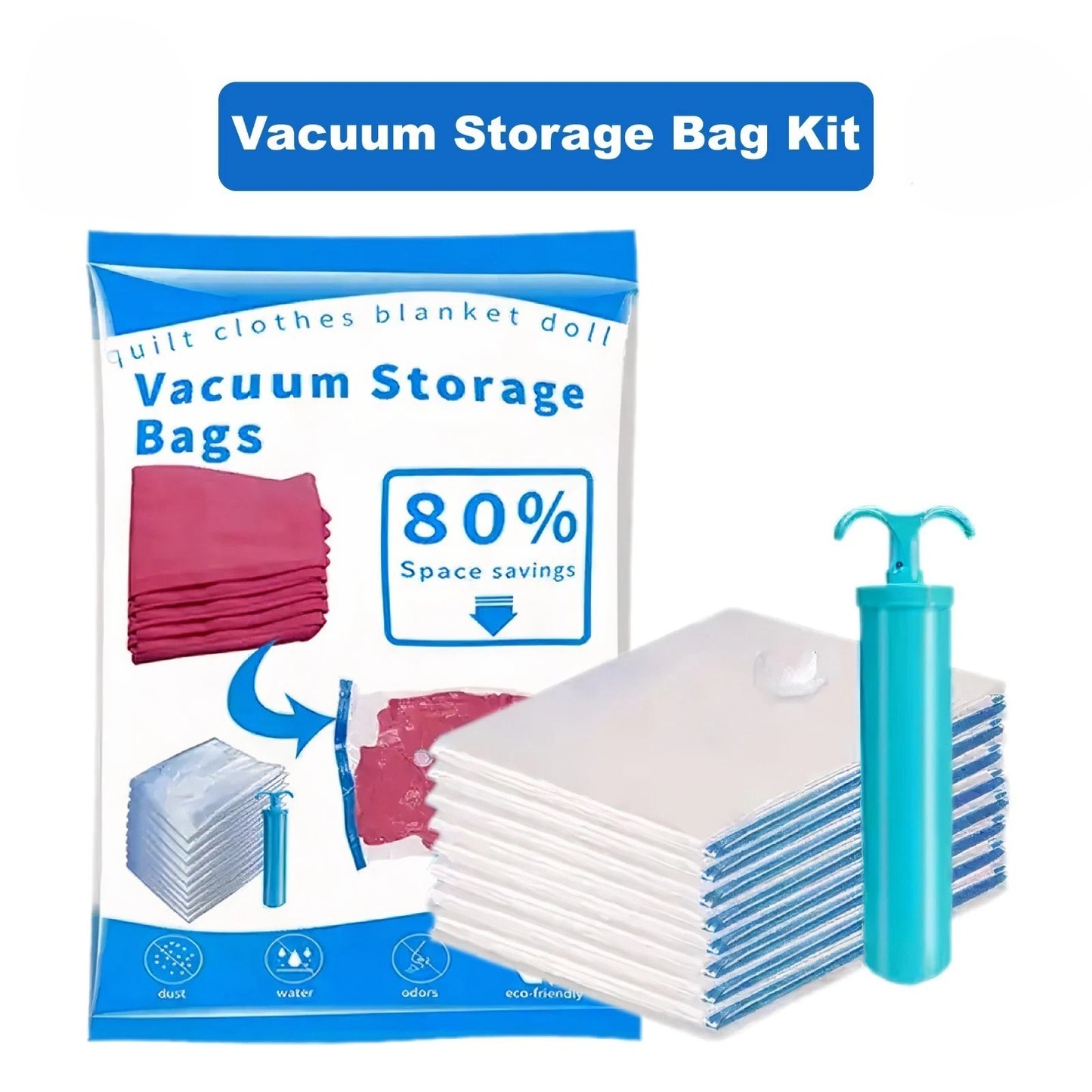 Vacuum Storage Bags Space Saver Kit with Hand Pump for Clothes Travel Organizer