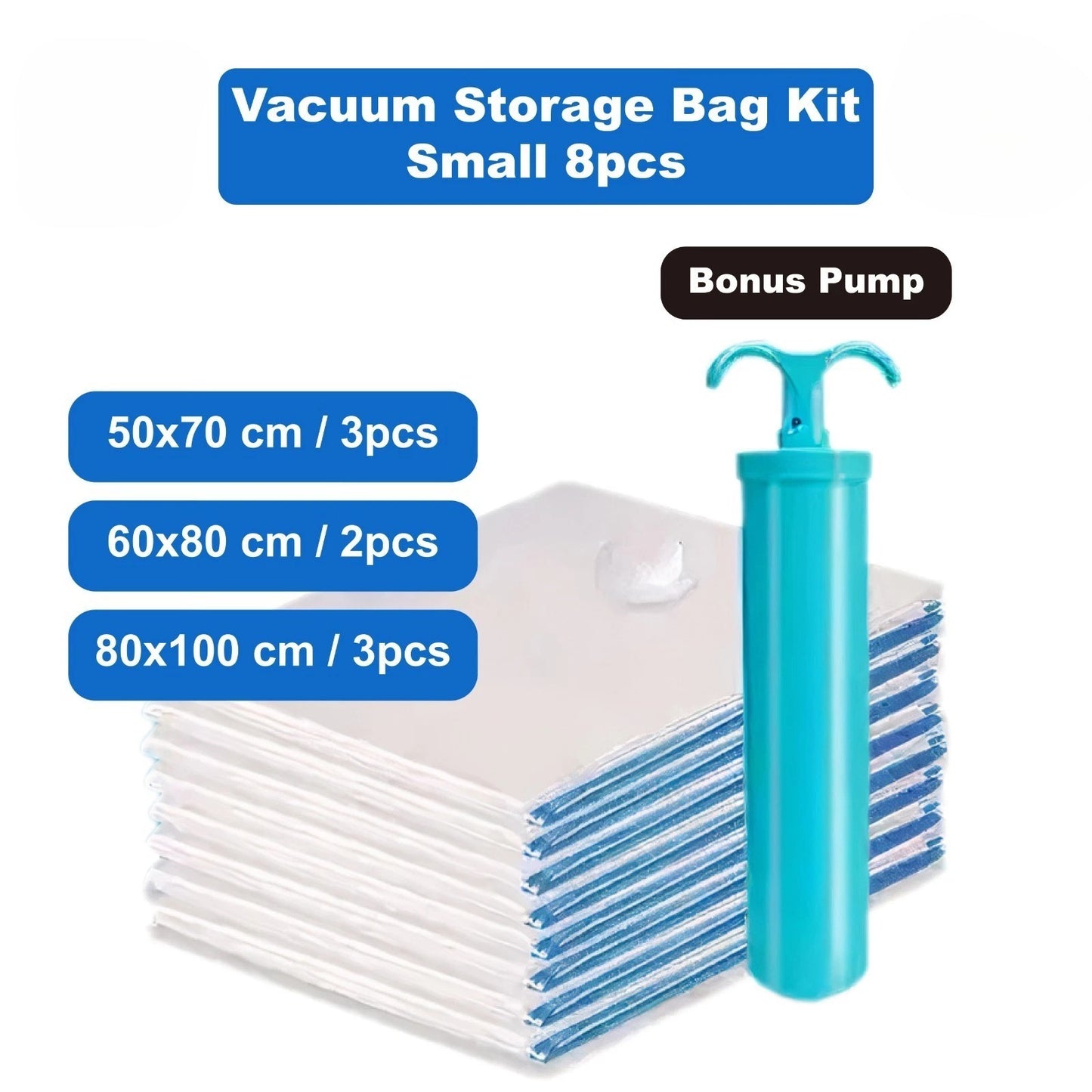 Vacuum Storage Bags Space Saver Kit with Hand Pump for Clothes Travel Organizer