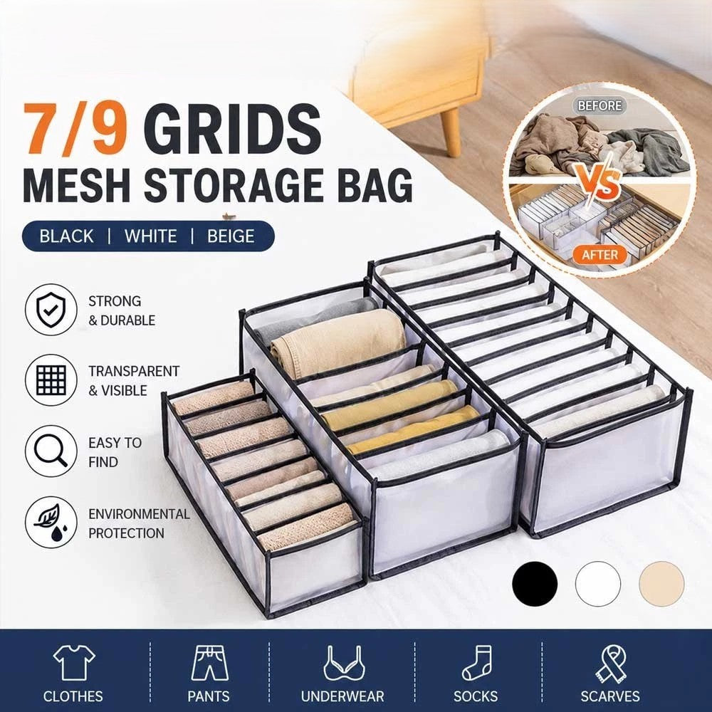 Foldable Clothes Drawer Organizer Mesh Storage Box Closet Wardrobe Jeans T-Shirt