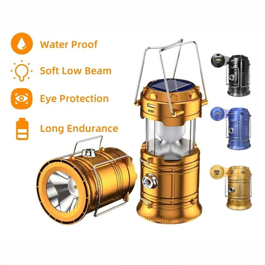 Portable Solar Camping Light Lantern Outdoor USB Rechargeable Hiking Tent Light