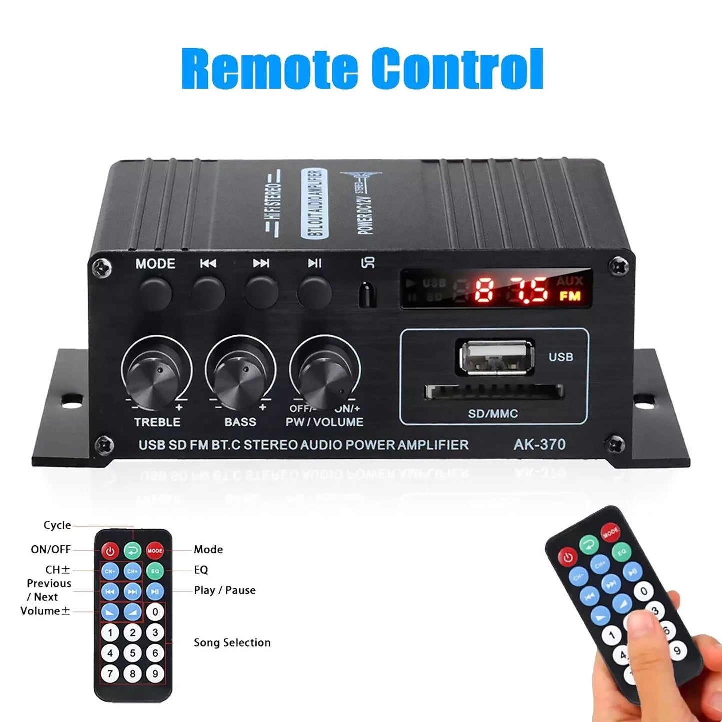 12V HiFi Bluetooth Power Amplifier Mini Stereo Audio FM Car Home AMP Remote 400W