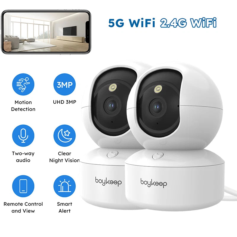 2PCS Security Camera 5G WIFI Indoor Smart Home Baby Pet Wired Cam Night Vision