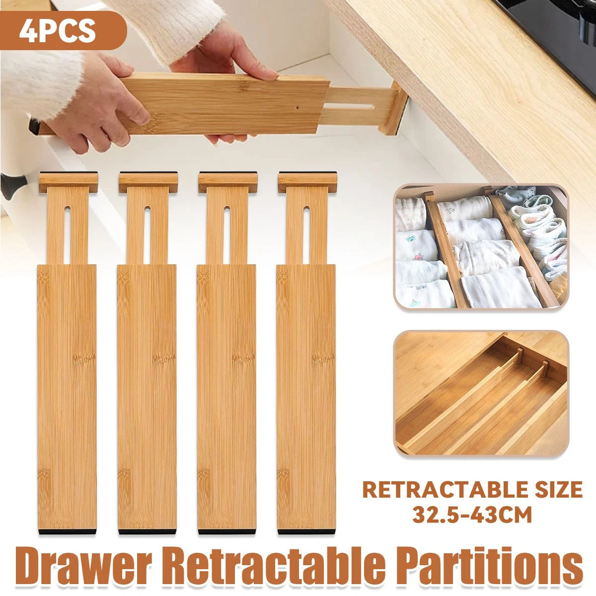 4pcs Expandable Drawer Divider Adjustable Storage Organizer Kitchen Organizer
