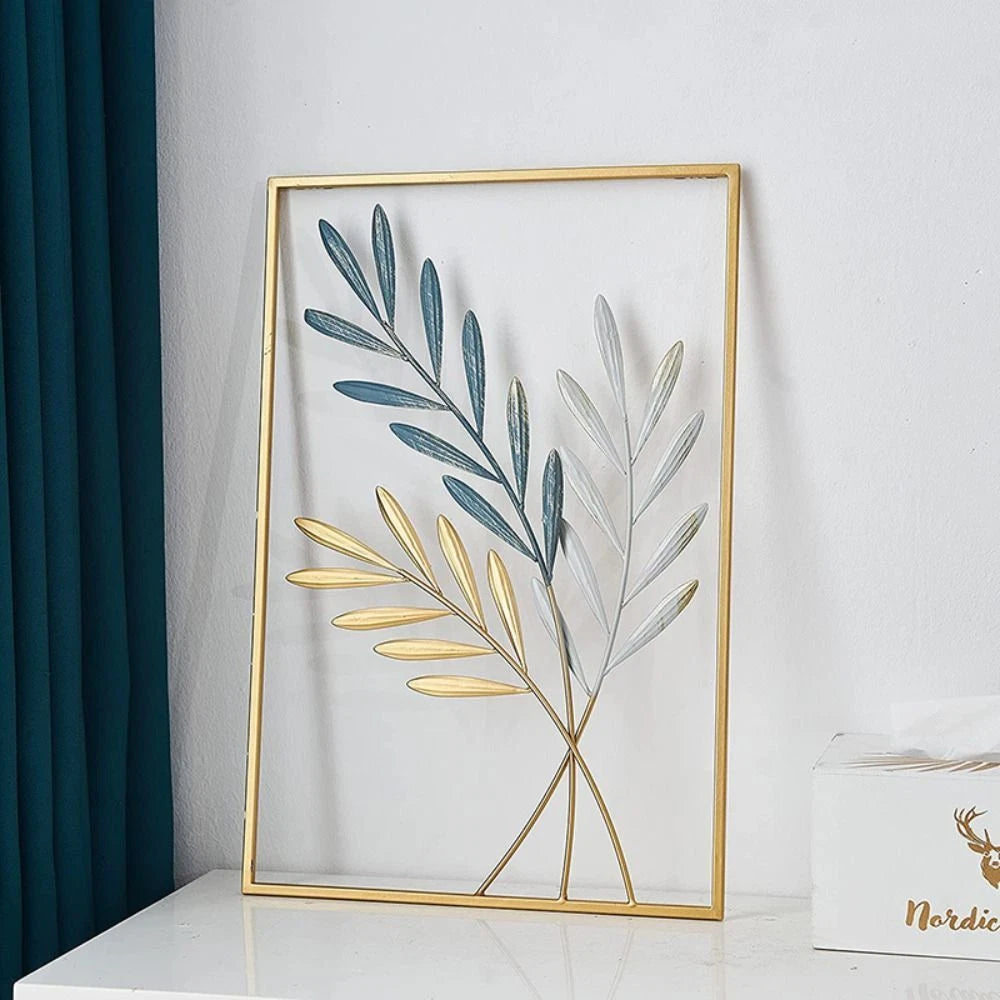 Large Metal Wall Art Ginkgo Leaf Framed Hanging Home Decor Flower Sculpture