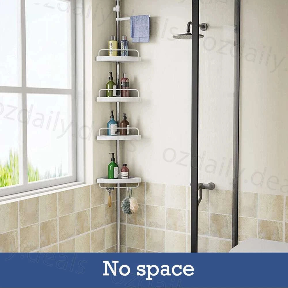 4-Tier Telescopic Shower Corner Shelf Caddy Hold Bathroom Organiser Storage Rack