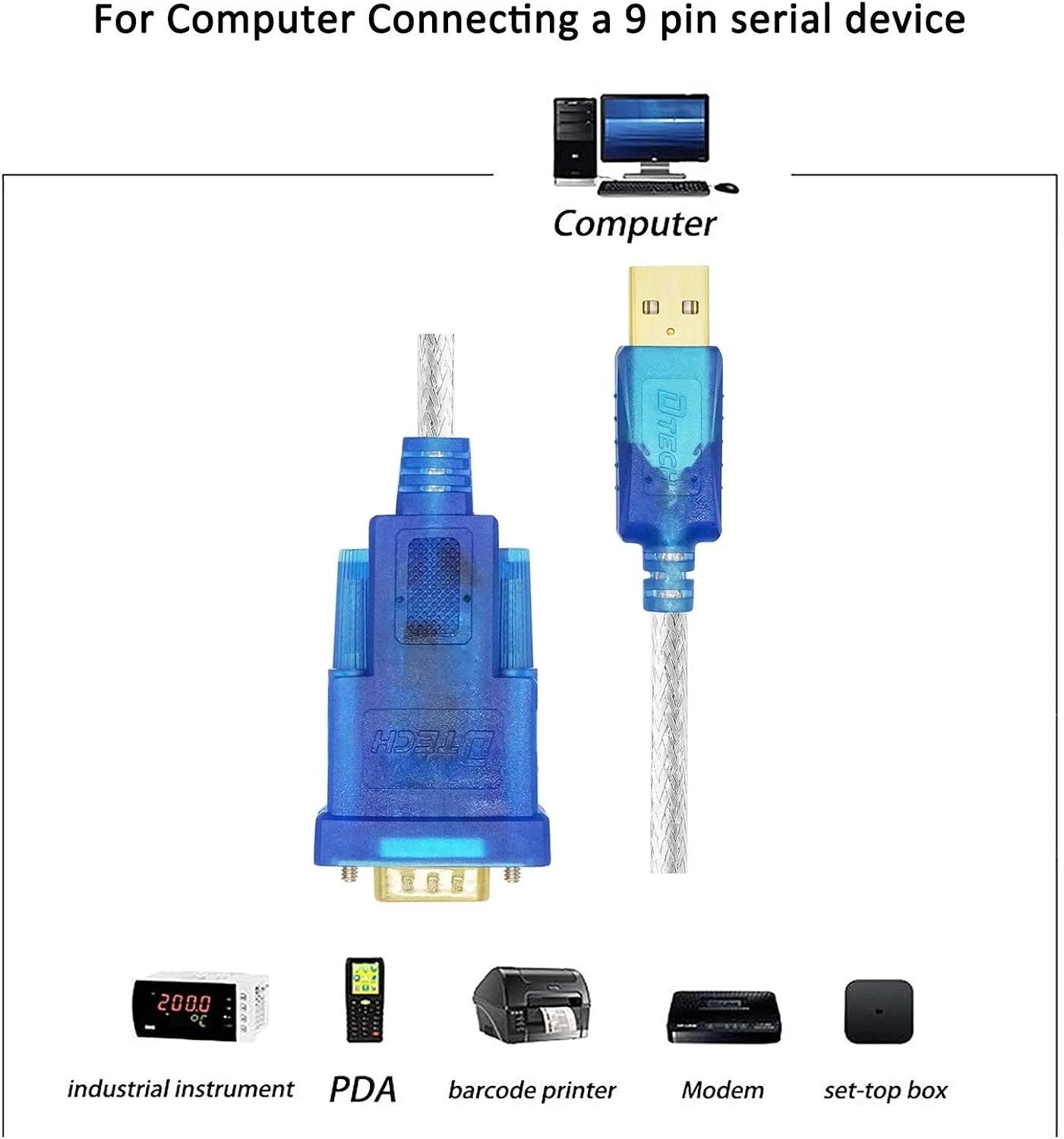 USB to 9-pin DB9 RS232 Serial Cable Adapter Converter Win10 Win8 Win7 32/64bit