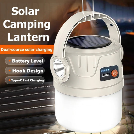 Solar Camping Lantern Flashlight LED USB Rechargeable Tent Light Display Outdoor
