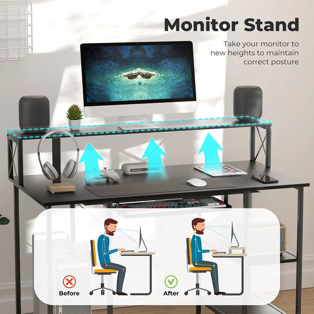 Levede Computer Desk Home Office Study Table Monitor Stand Keyboard Tray Black