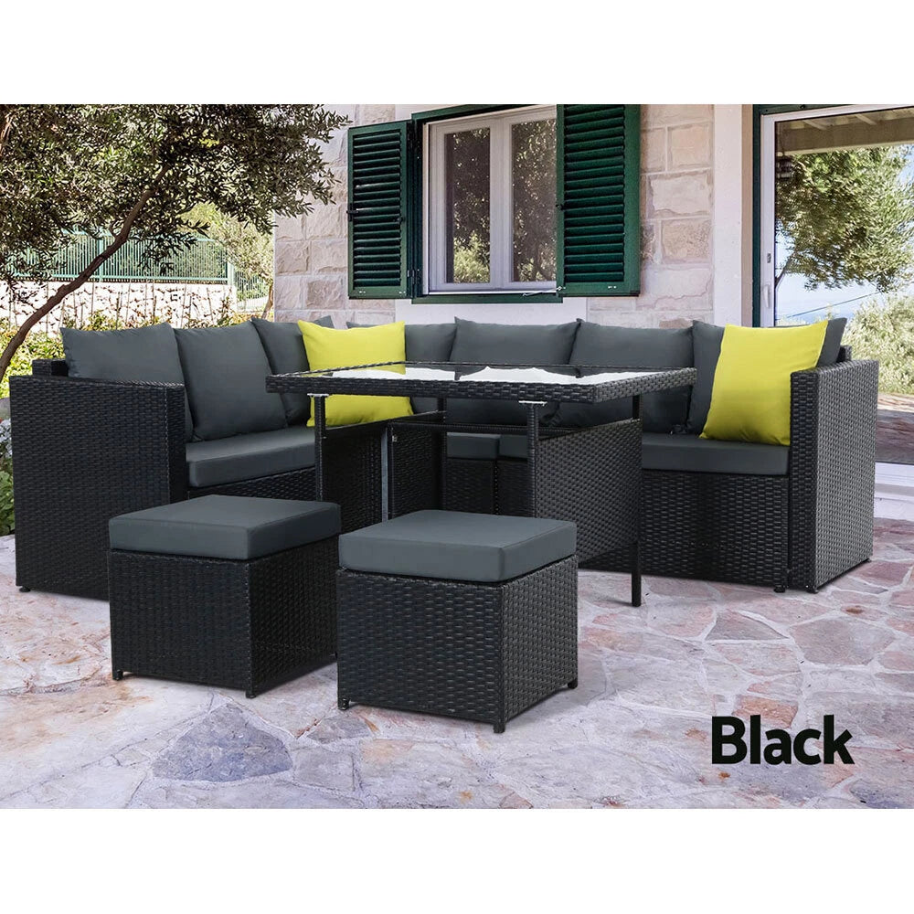 Gardeon 8 Seater Outdoor Dining Set Patio Table Chair Lounge Setting Wicker