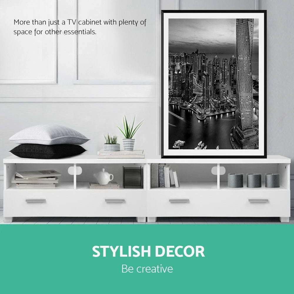 Artiss TV Cabinet Entertainment Unit Stand 180cm 4 Storage Drawers White Eddie