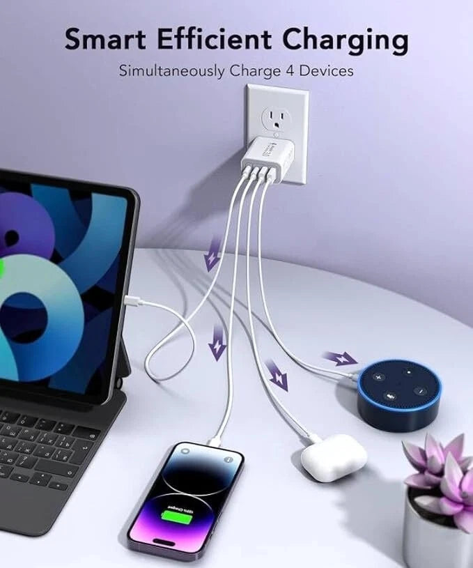 55W 4 Port USB-C PD Type-C Fast Charging Wall Plug USB C Charger Power Adapter