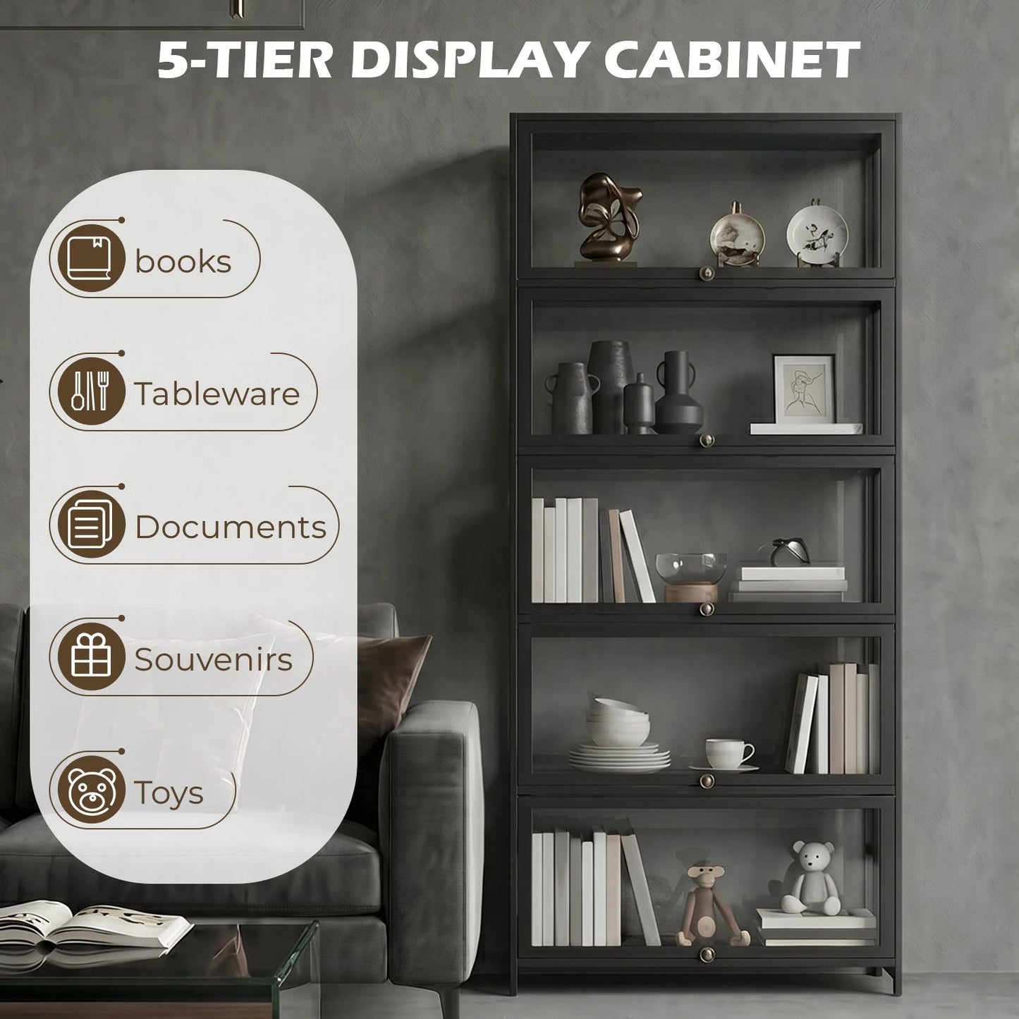 Display Cabinet Storage Shelves Clear Bookcase Wine Wood Rack Stand 3/4/5 Tier