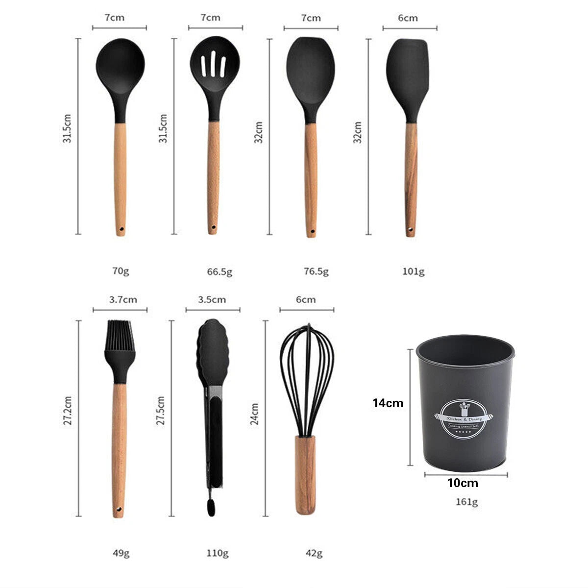 Set of 12 Silicone Utensils Set Wooden Cooking Kitchen Baking Cookware +2 Free