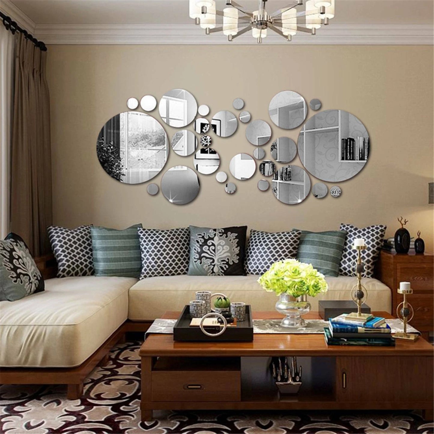 Circle Mirror Tiles Wall Stickers Art Decal Bedroom Silver DIY Home Art Decor