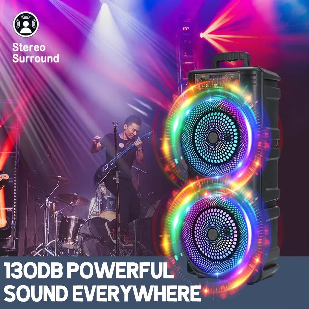 5000W Dual 8.5'' Bluetooth Speaker Sub Woofer Heavy Bass Sound System Party &Mic